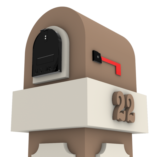 a mailbox with a red and white box