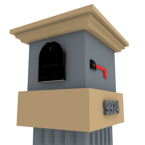a grey and tan mailbox