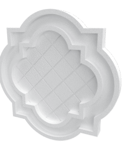 it is a medallion made of Styrofoam and coated with stucco. color white, with synthetic stucco finish.